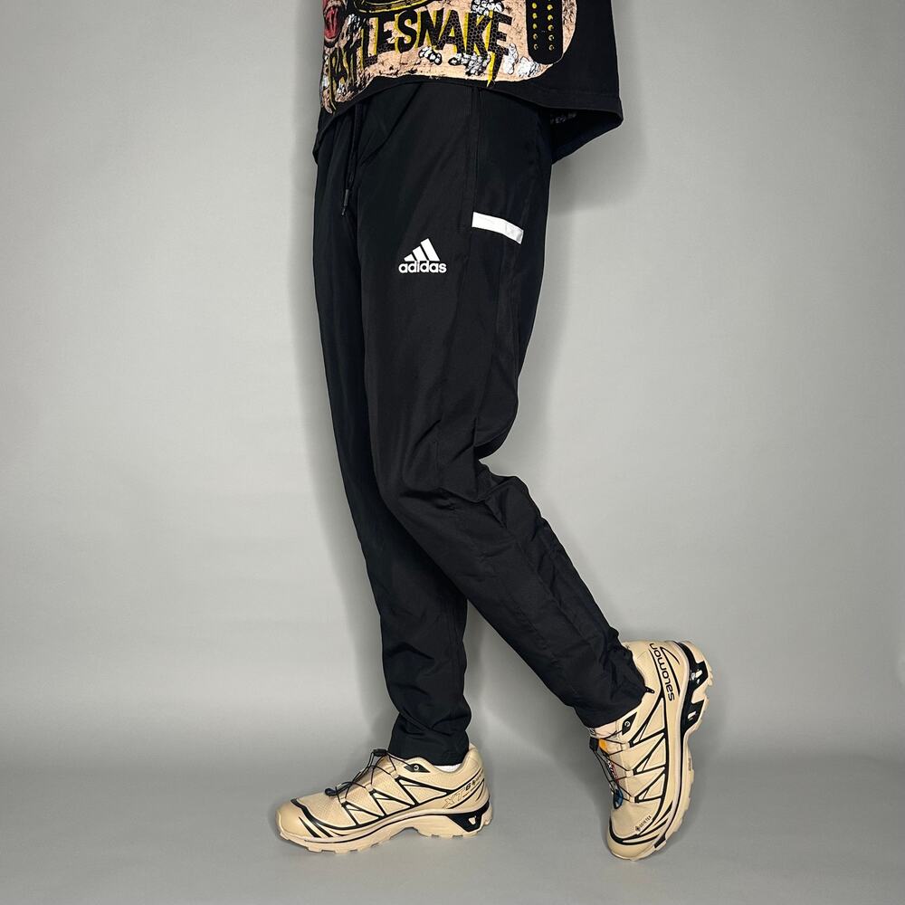 Vintage Y2K Adidas Track Pants Mens S Jet Black White Logo Ankle Zippers Joggers